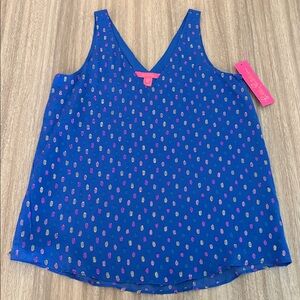 Lilly Pulitzer NWT Florin Silk Sleeveless V-Neck Tank Blouse Size XS Metallic